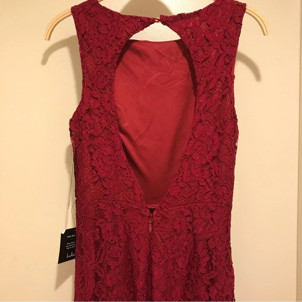 NWT Lulus Brilliant Babe Wine Red Lace Maxi Dress sz S - Picture 7 of 11